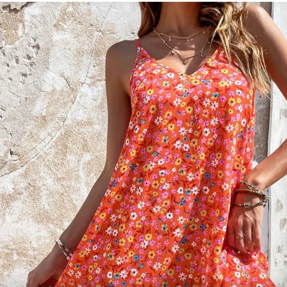 Allover Floral Print Ruffle Hem Cami Dress
